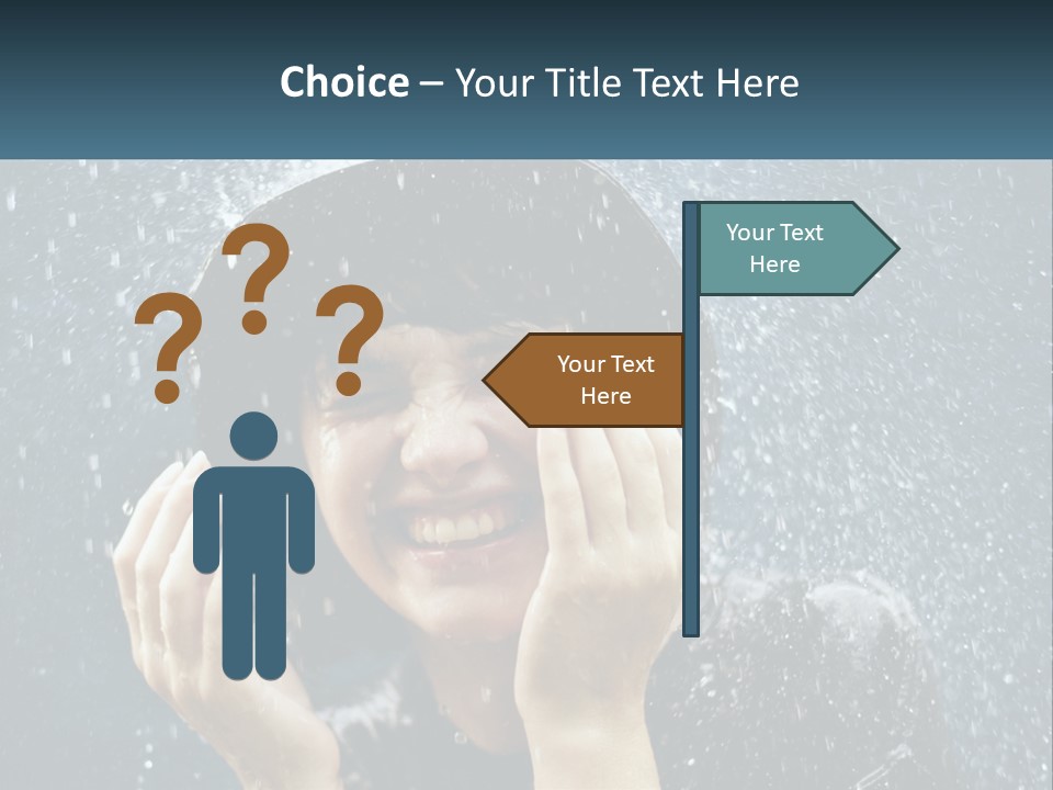 A Woman Smiling Under An Umbrella In The Rain PowerPoint Template