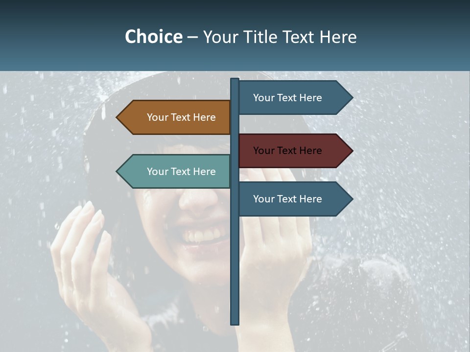 A Woman Smiling Under An Umbrella In The Rain PowerPoint Template