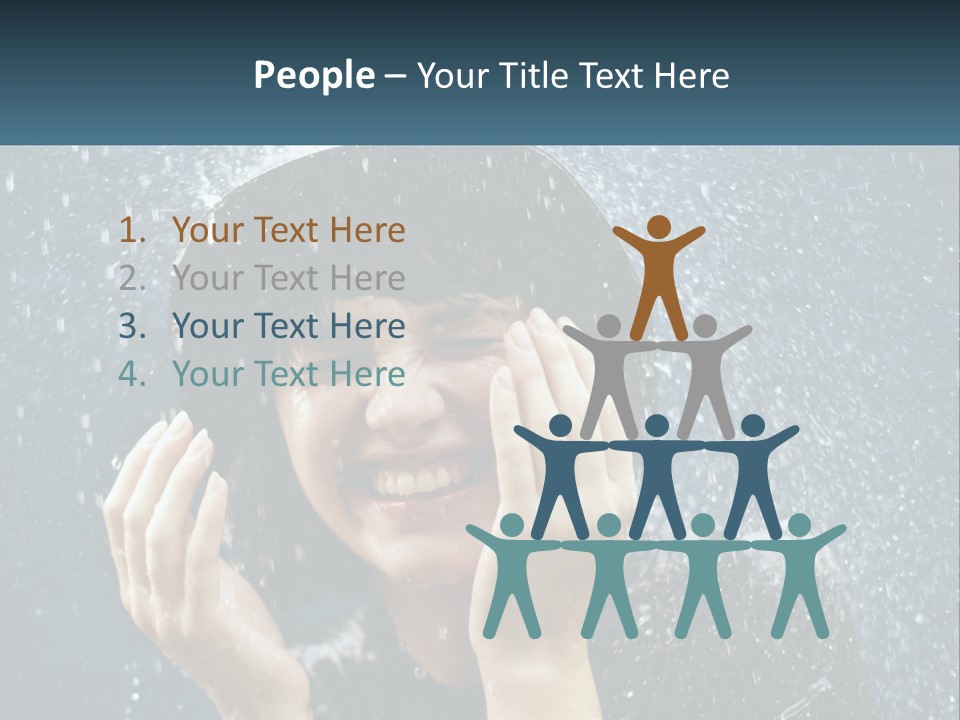 A Woman Smiling Under An Umbrella In The Rain PowerPoint Template