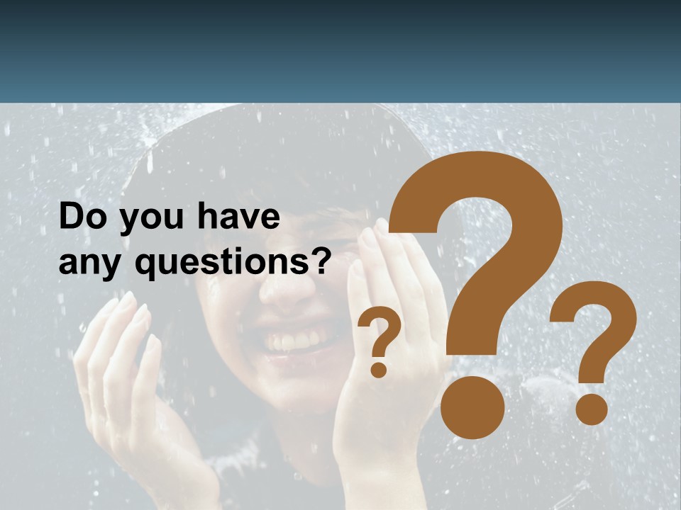 A Woman Smiling Under An Umbrella In The Rain PowerPoint Template