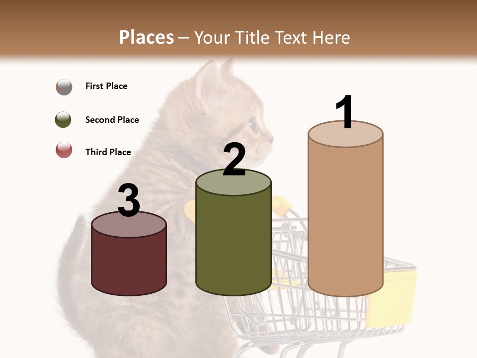 A Small Kitten Is Pushing A Shopping Cart PowerPoint Template