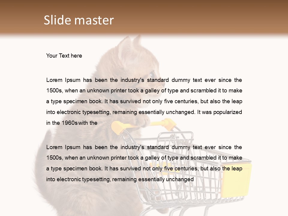 A Small Kitten Is Pushing A Shopping Cart PowerPoint Template