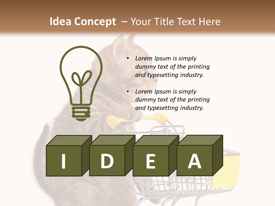 A Small Kitten Is Pushing A Shopping Cart PowerPoint Template