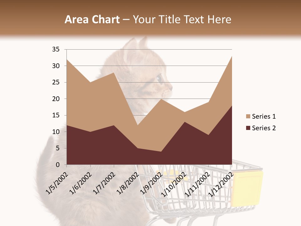 A Small Kitten Is Pushing A Shopping Cart PowerPoint Template