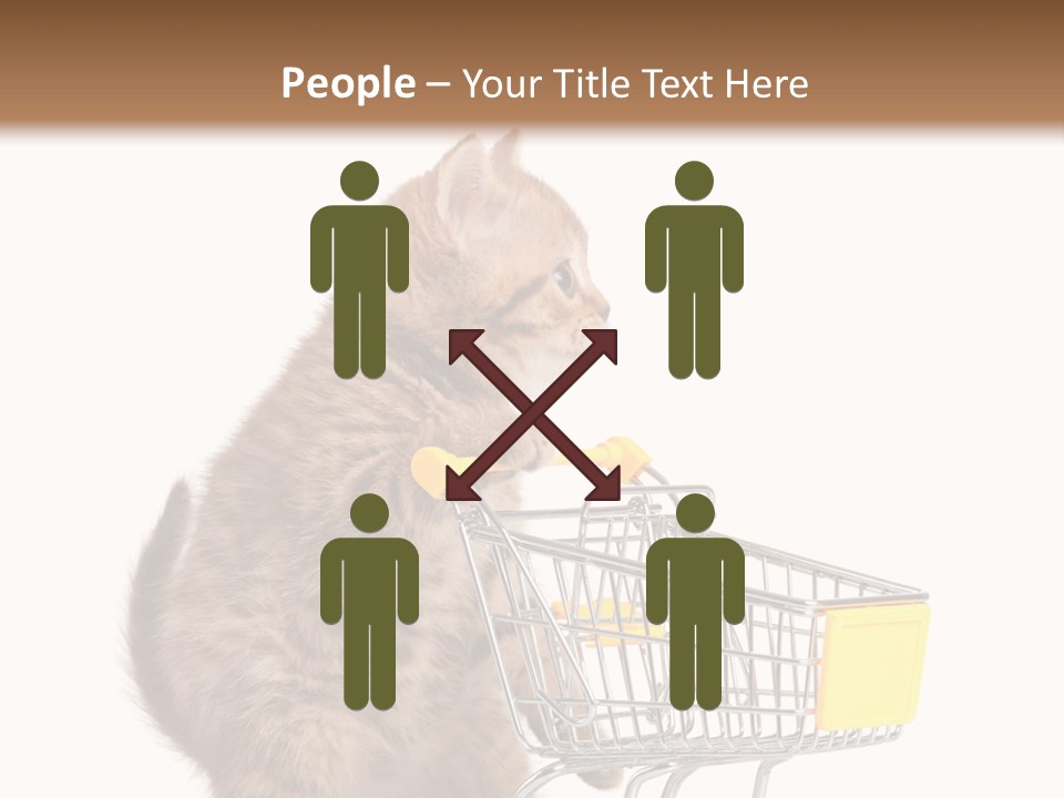 A Small Kitten Is Pushing A Shopping Cart PowerPoint Template