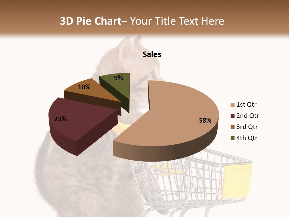 A Small Kitten Is Pushing A Shopping Cart PowerPoint Template
