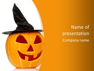 A Pumpkin With A Witches Hat On Top Of It PowerPoint Template