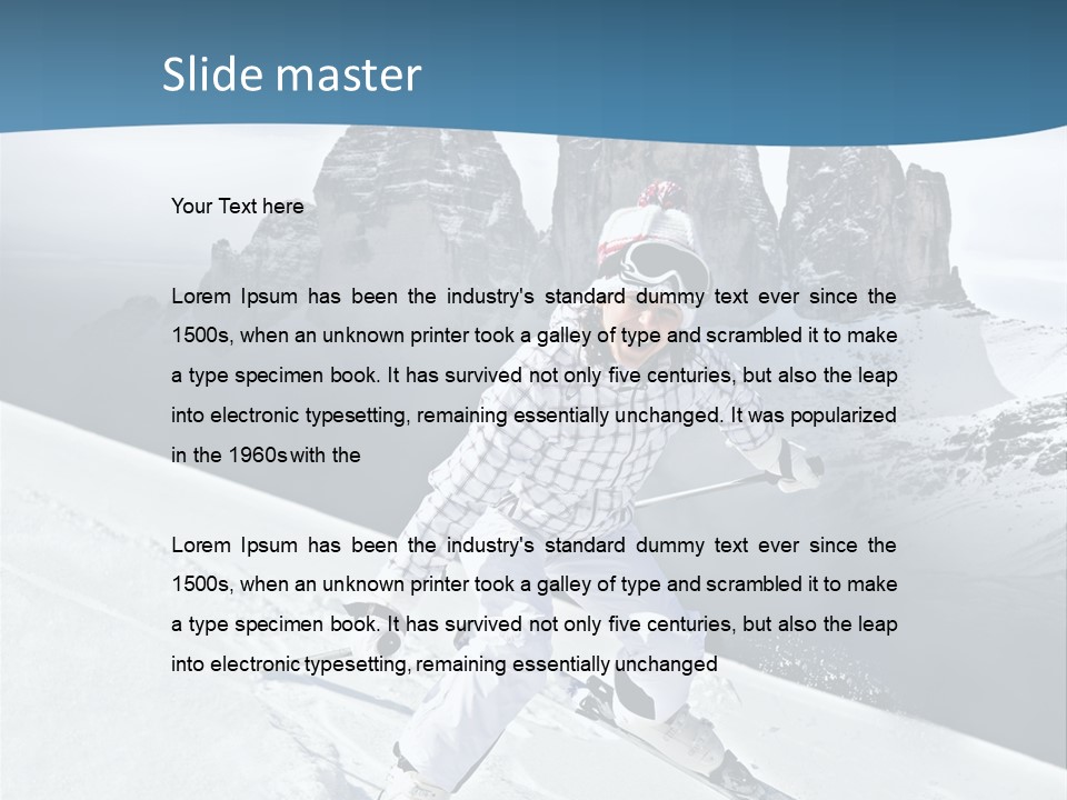 A Woman Skiing Down A Mountain With Mountains In The Background PowerPoint Template