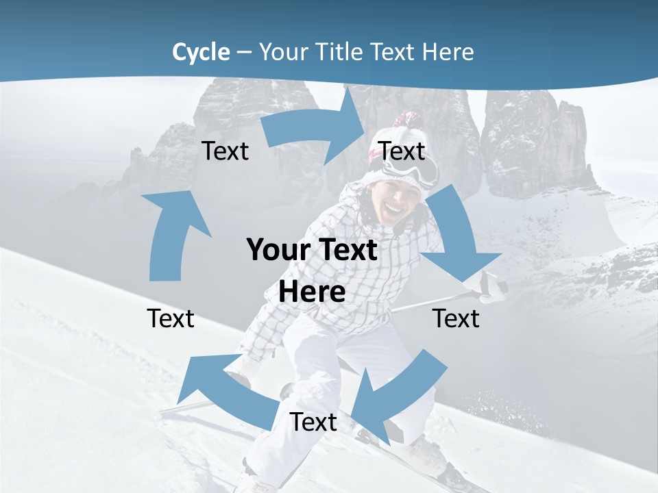 A Woman Skiing Down A Mountain With Mountains In The Background PowerPoint Template