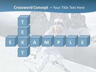 A Woman Skiing Down A Mountain With Mountains In The Background PowerPoint Template