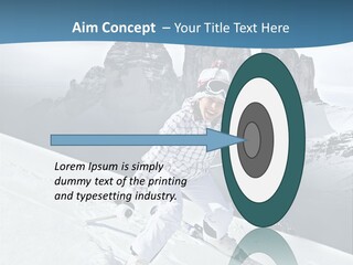 A Woman Skiing Down A Mountain With Mountains In The Background PowerPoint Template