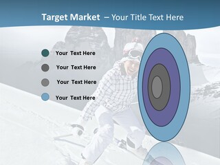 A Woman Skiing Down A Mountain With Mountains In The Background PowerPoint Template