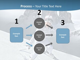 A Woman Skiing Down A Mountain With Mountains In The Background PowerPoint Template