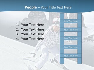 A Woman Skiing Down A Mountain With Mountains In The Background PowerPoint Template