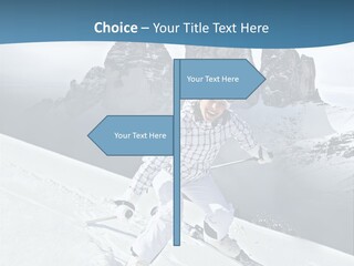 A Woman Skiing Down A Mountain With Mountains In The Background PowerPoint Template
