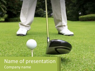 A Man Is Putting A Golf Ball On A Tee PowerPoint Template