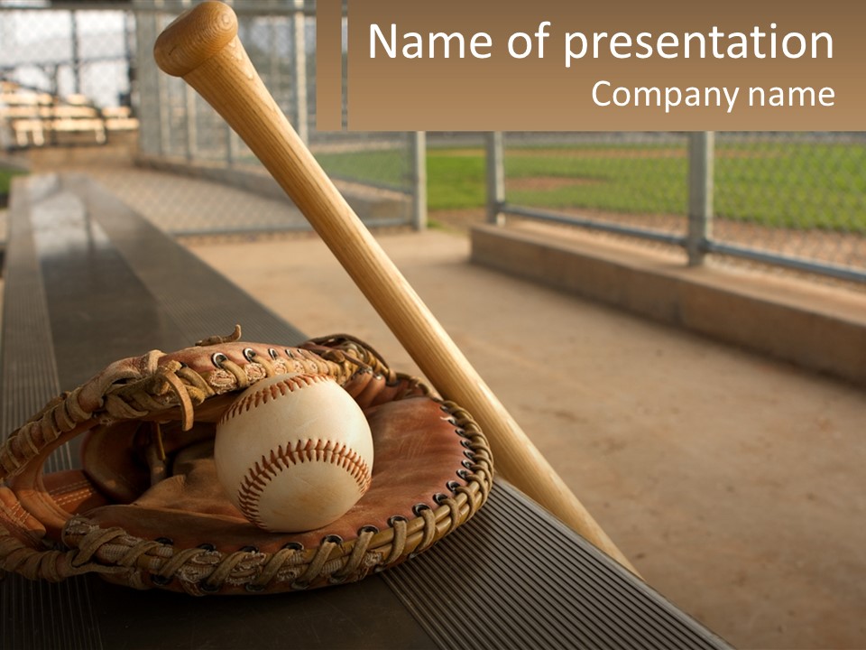 A Baseball Bat And A Baseball In A Catchers Mitt PowerPoint Template