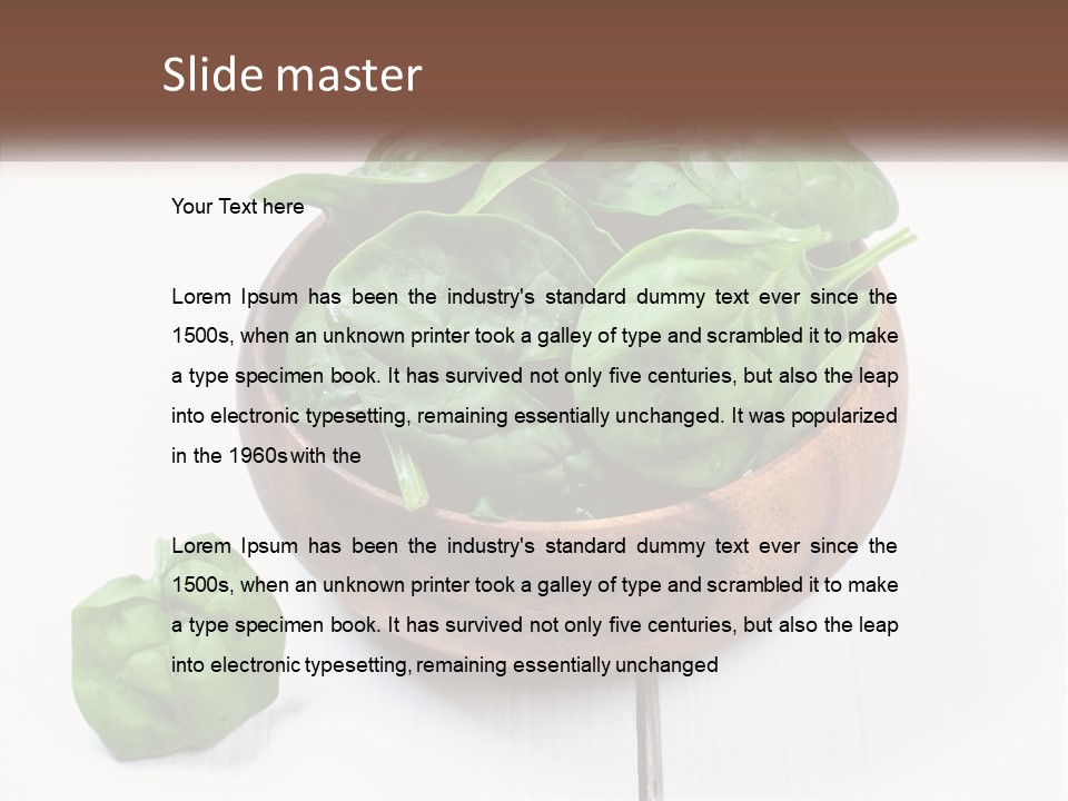 A Wooden Bowl Filled With Green Spinach Leaves PowerPoint Template