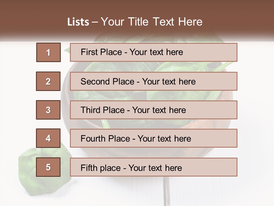 A Wooden Bowl Filled With Green Spinach Leaves PowerPoint Template