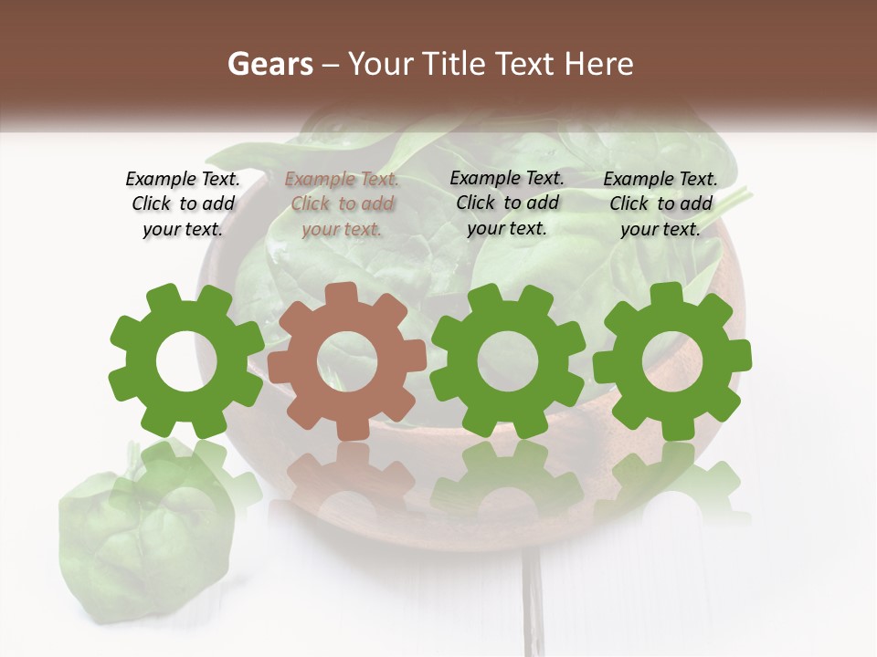 A Wooden Bowl Filled With Green Spinach Leaves PowerPoint Template