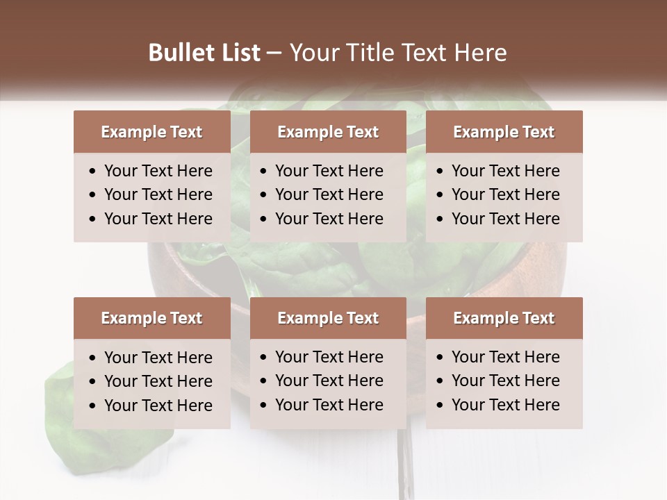 A Wooden Bowl Filled With Green Spinach Leaves PowerPoint Template