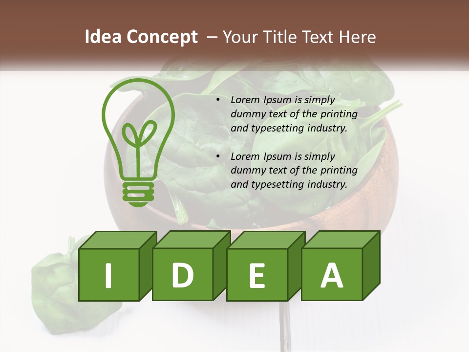 A Wooden Bowl Filled With Green Spinach Leaves PowerPoint Template