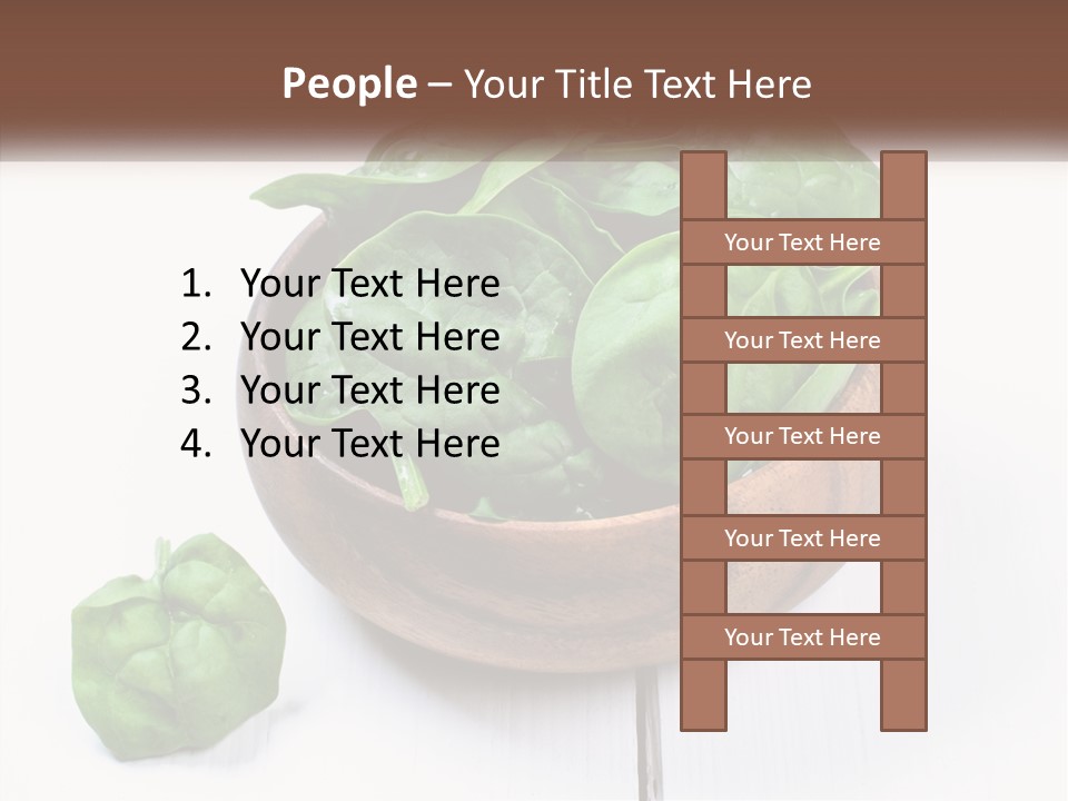 A Wooden Bowl Filled With Green Spinach Leaves PowerPoint Template