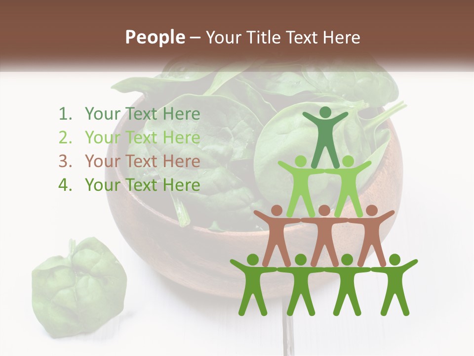 A Wooden Bowl Filled With Green Spinach Leaves PowerPoint Template
