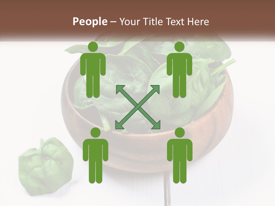 A Wooden Bowl Filled With Green Spinach Leaves PowerPoint Template