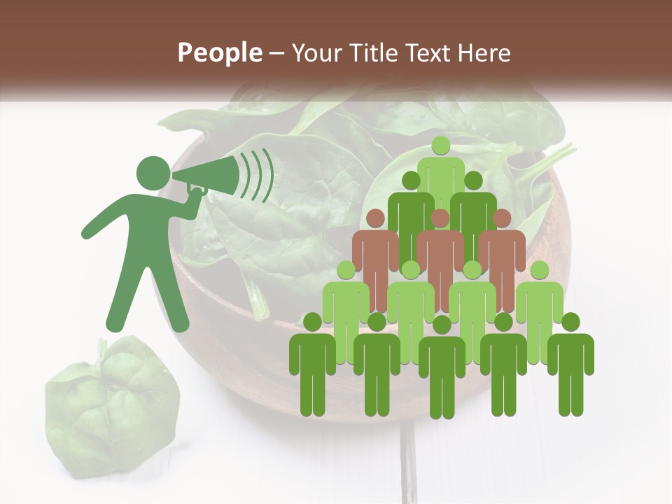 A Wooden Bowl Filled With Green Spinach Leaves PowerPoint Template
