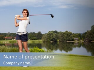 A Woman Is Playing Golf On A Beautiful Day PowerPoint Template