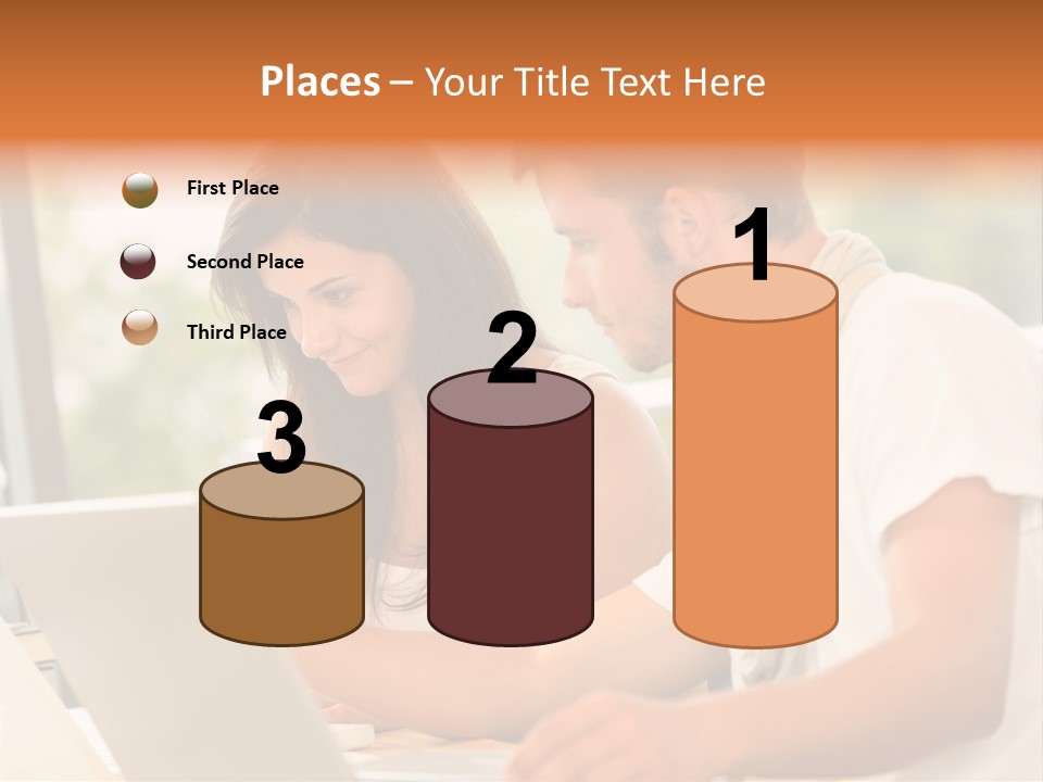 A Man And A Woman Are Looking At A Laptop PowerPoint Template