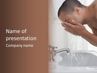 A Man Washing His Face In A Sink PowerPoint Template