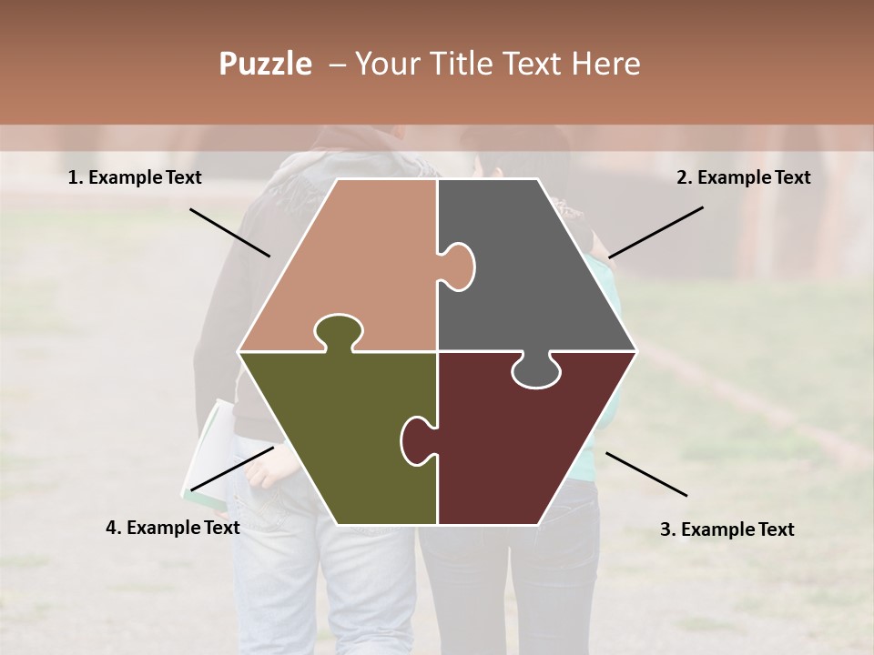 A Man And Woman Walking Down A Road With A Brick Building In The Background PowerPoint Template