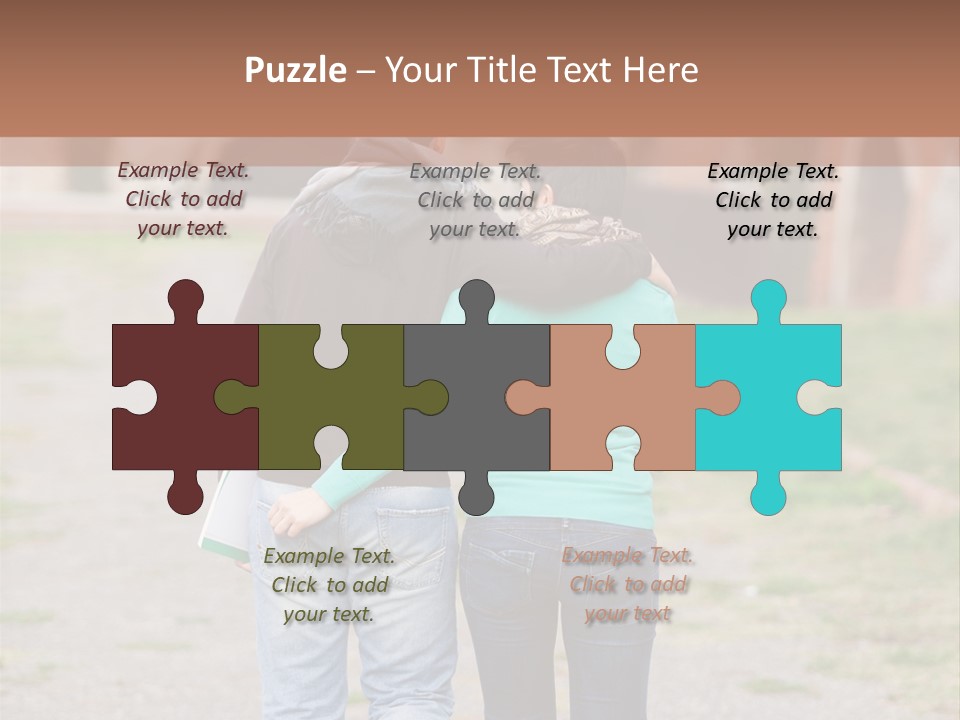 A Man And Woman Walking Down A Road With A Brick Building In The Background PowerPoint Template