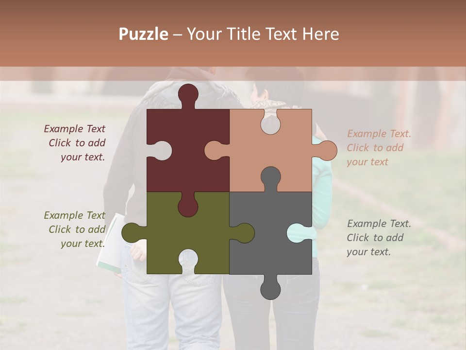 A Man And Woman Walking Down A Road With A Brick Building In The Background PowerPoint Template