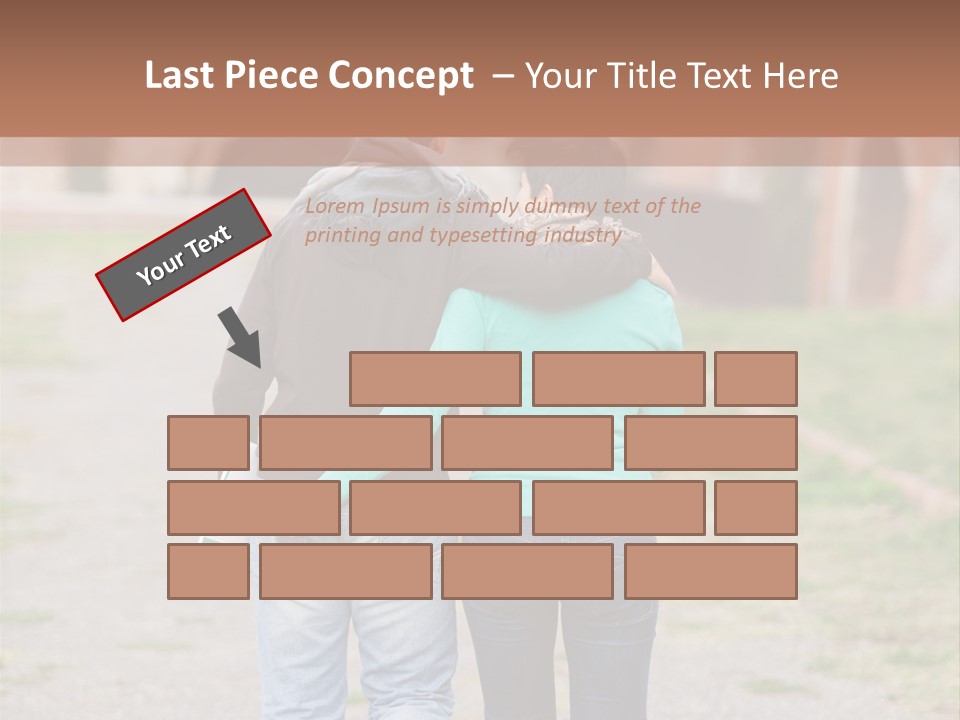 A Man And Woman Walking Down A Road With A Brick Building In The Background PowerPoint Template