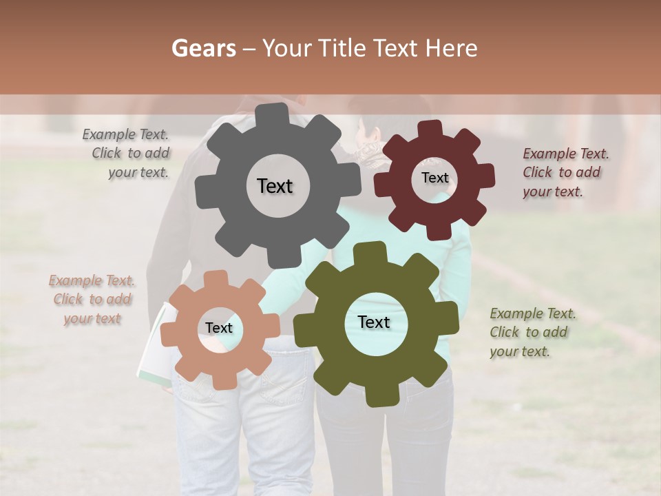 A Man And Woman Walking Down A Road With A Brick Building In The Background PowerPoint Template