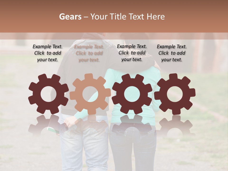 A Man And Woman Walking Down A Road With A Brick Building In The Background PowerPoint Template