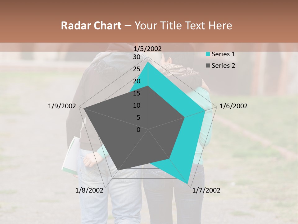 A Man And Woman Walking Down A Road With A Brick Building In The Background PowerPoint Template