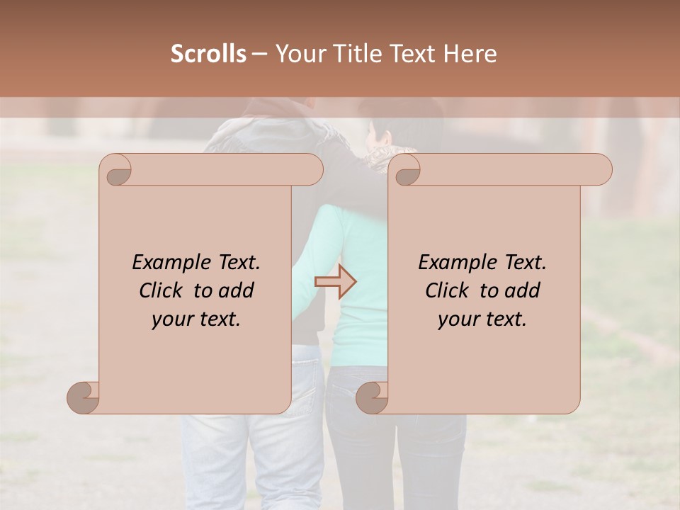 A Man And Woman Walking Down A Road With A Brick Building In The Background PowerPoint Template