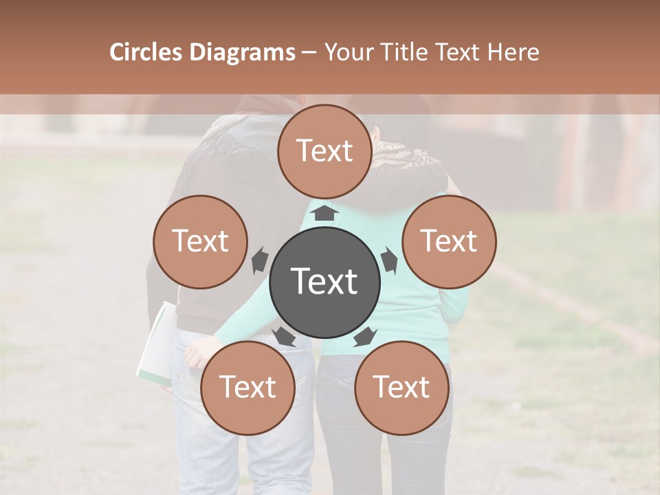 A Man And Woman Walking Down A Road With A Brick Building In The Background PowerPoint Template