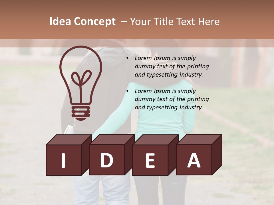 A Man And Woman Walking Down A Road With A Brick Building In The Background PowerPoint Template