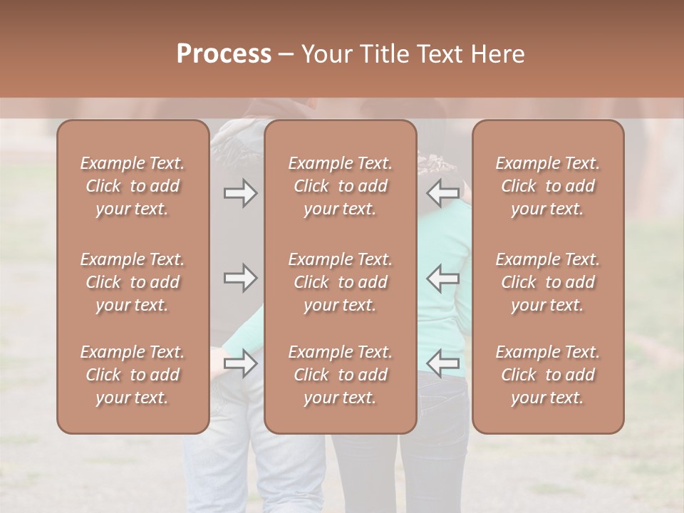 A Man And Woman Walking Down A Road With A Brick Building In The Background PowerPoint Template
