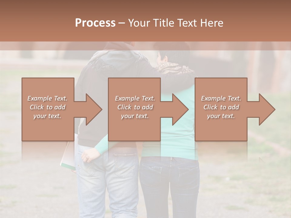 A Man And Woman Walking Down A Road With A Brick Building In The Background PowerPoint Template