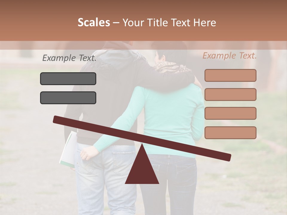 A Man And Woman Walking Down A Road With A Brick Building In The Background PowerPoint Template