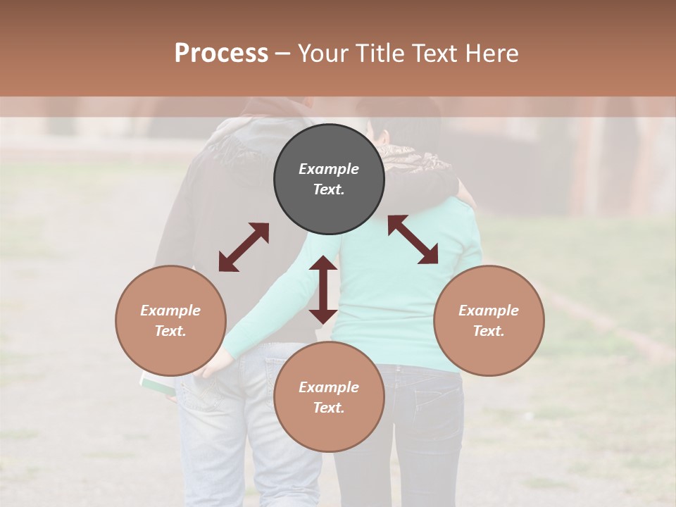 A Man And Woman Walking Down A Road With A Brick Building In The Background PowerPoint Template