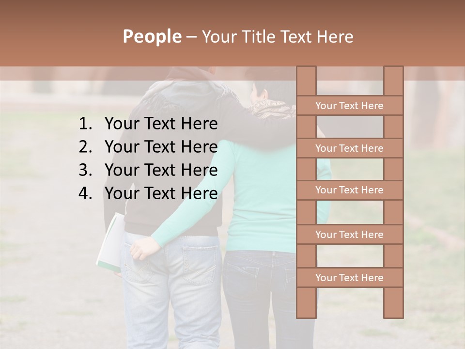 A Man And Woman Walking Down A Road With A Brick Building In The Background PowerPoint Template