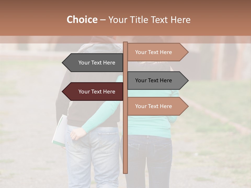 A Man And Woman Walking Down A Road With A Brick Building In The Background PowerPoint Template