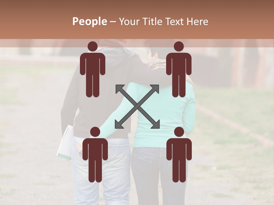 A Man And Woman Walking Down A Road With A Brick Building In The Background PowerPoint Template